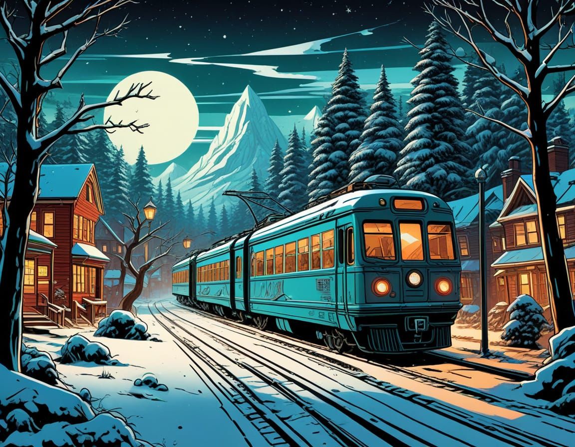 Classic Winter Wonderland in Vibrant Comic Book Style