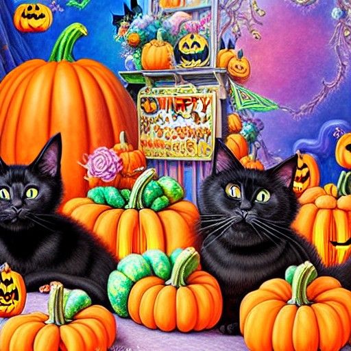 Black Cats' Halloween Candy Haul: Fantasy Acrylic Painting