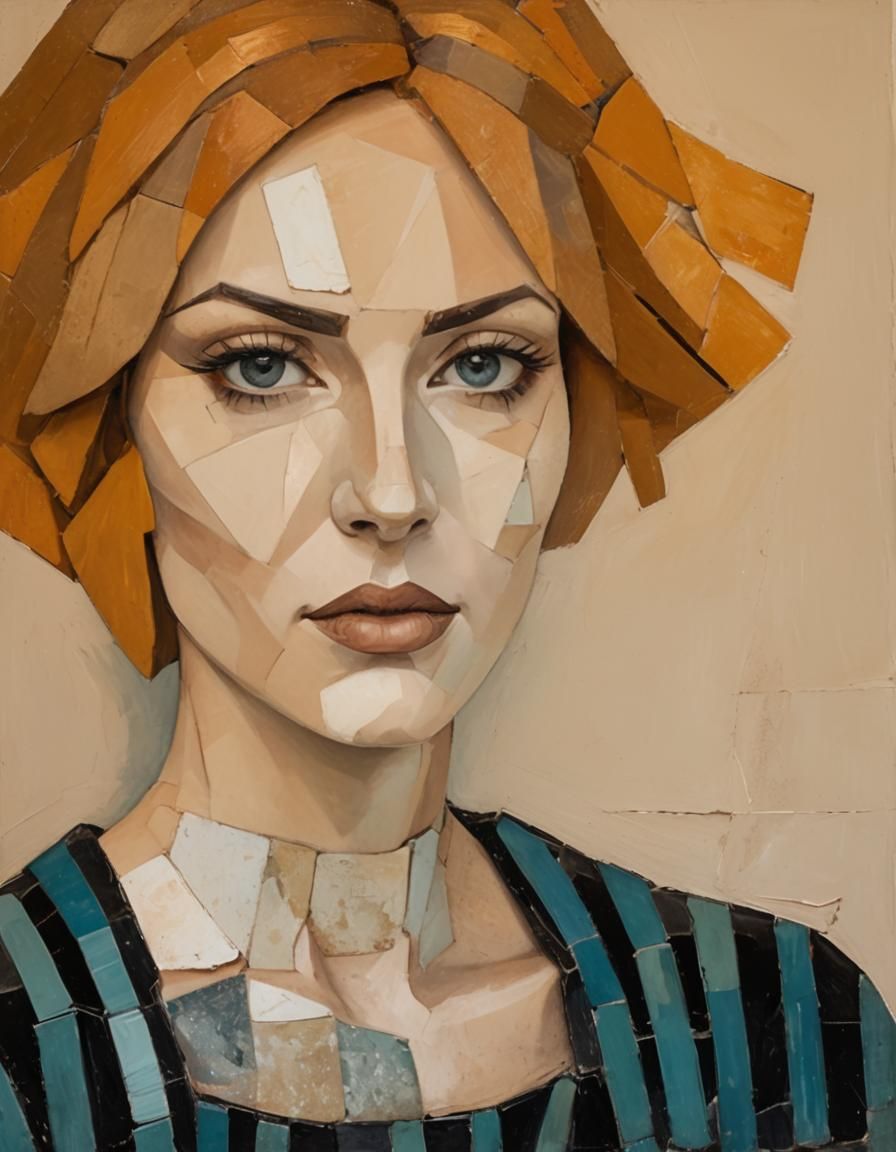 Cubist Portrait of Young Woman in Geometric Abstraction