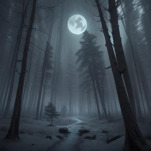 Dramatic Winter Forest at Twilight: Digital Painting