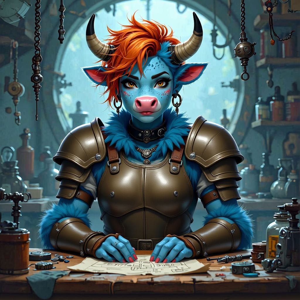 Blue Bovine Firbolg Artificer in Cool Colors