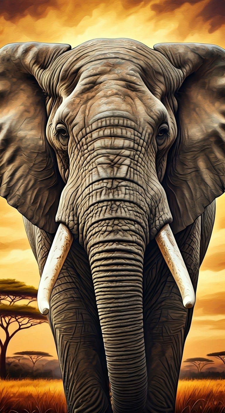 Majestic Elephant in Vibrant Savannah Landscape