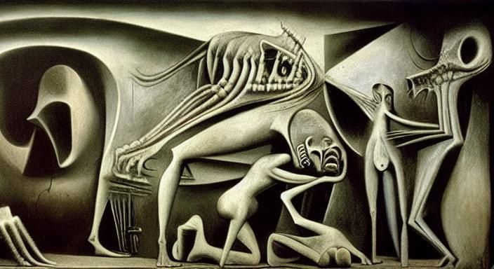 Grotesque Guernica Hellscape in Dark Surrealist Art