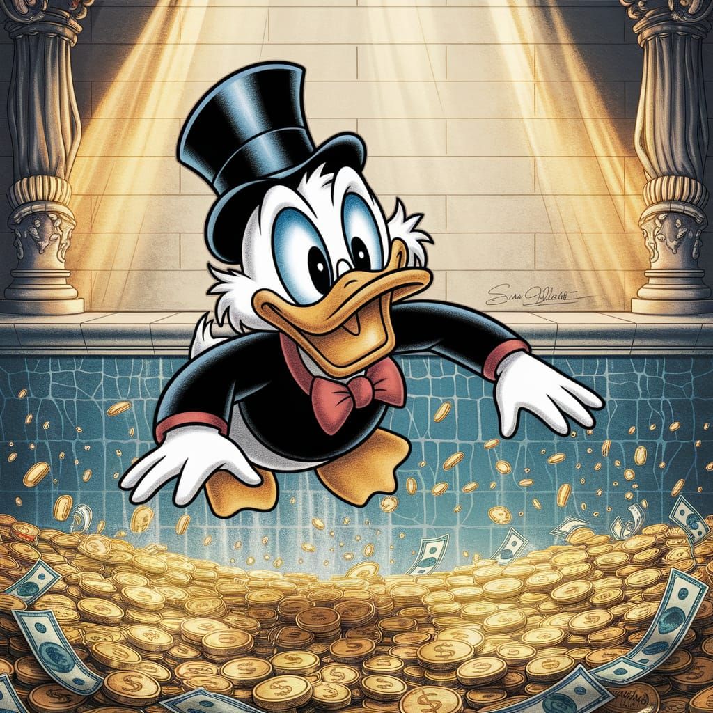 Greed Incarnate: Scrooge McDuck Dives into a Sea of Gold