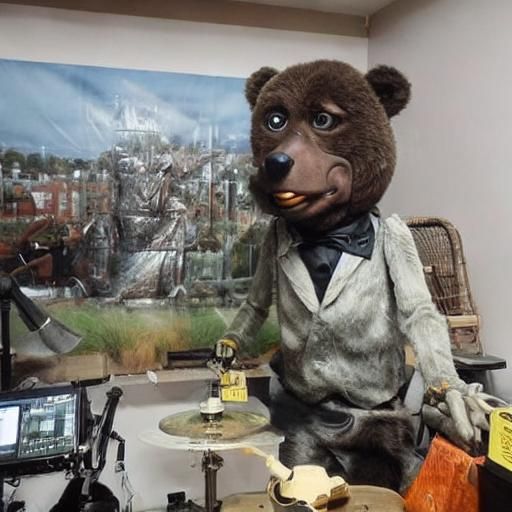 Damaged Animatronic Bear in Vintage Style