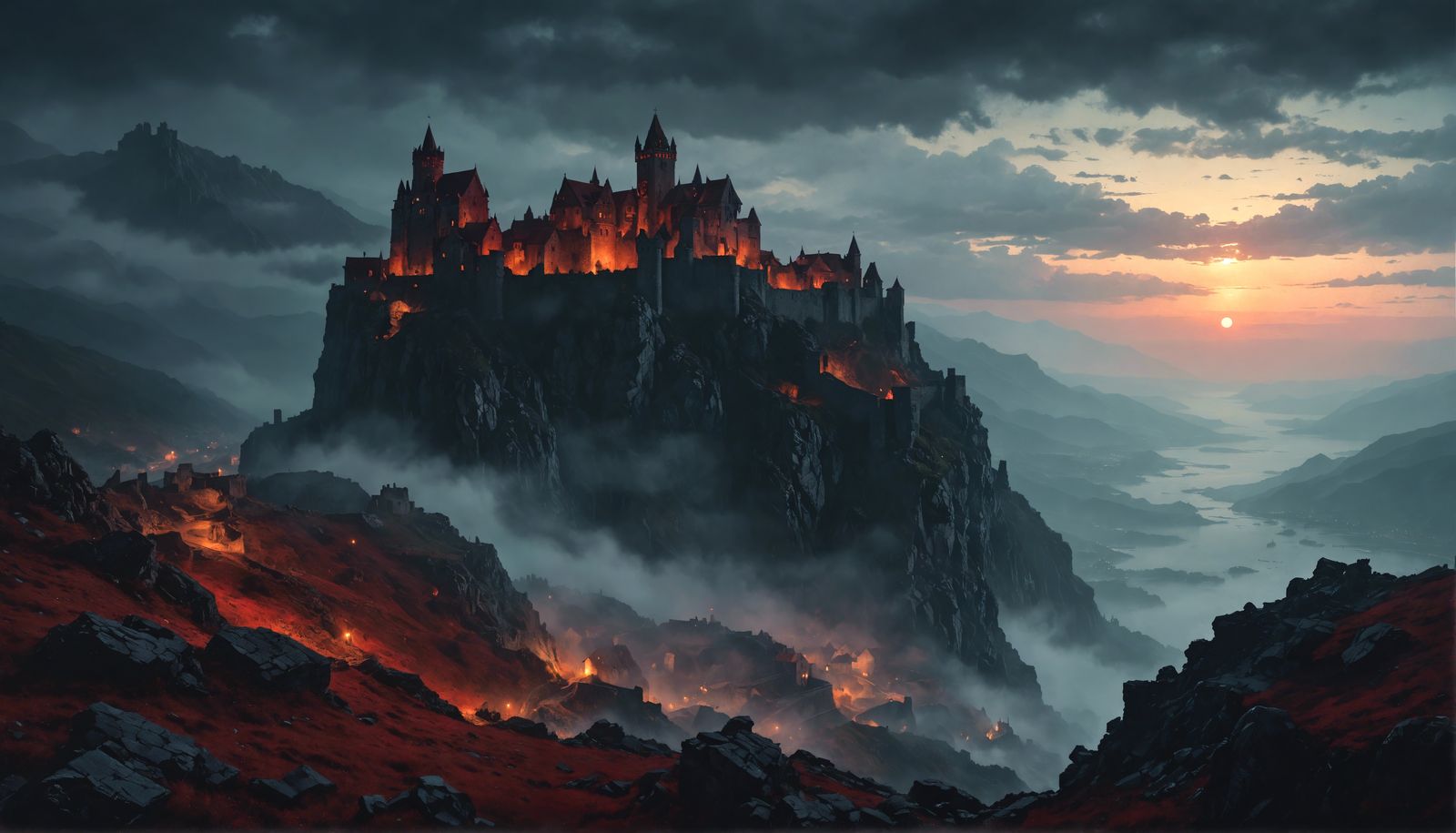 Ruined Castle Dracula on Misty Mountain by Rutkowski
