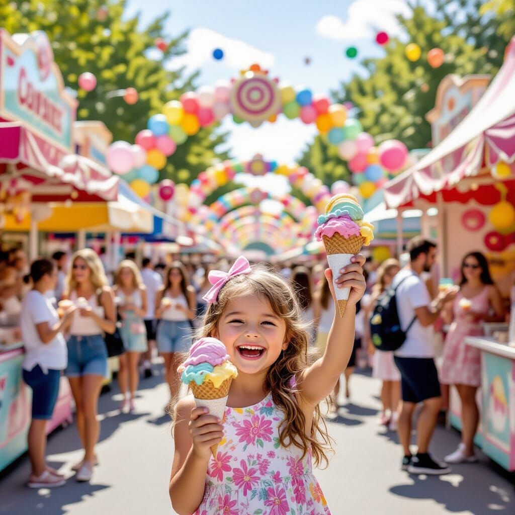 Joyful Ice Cream Festival Celebration in Pastel Colors