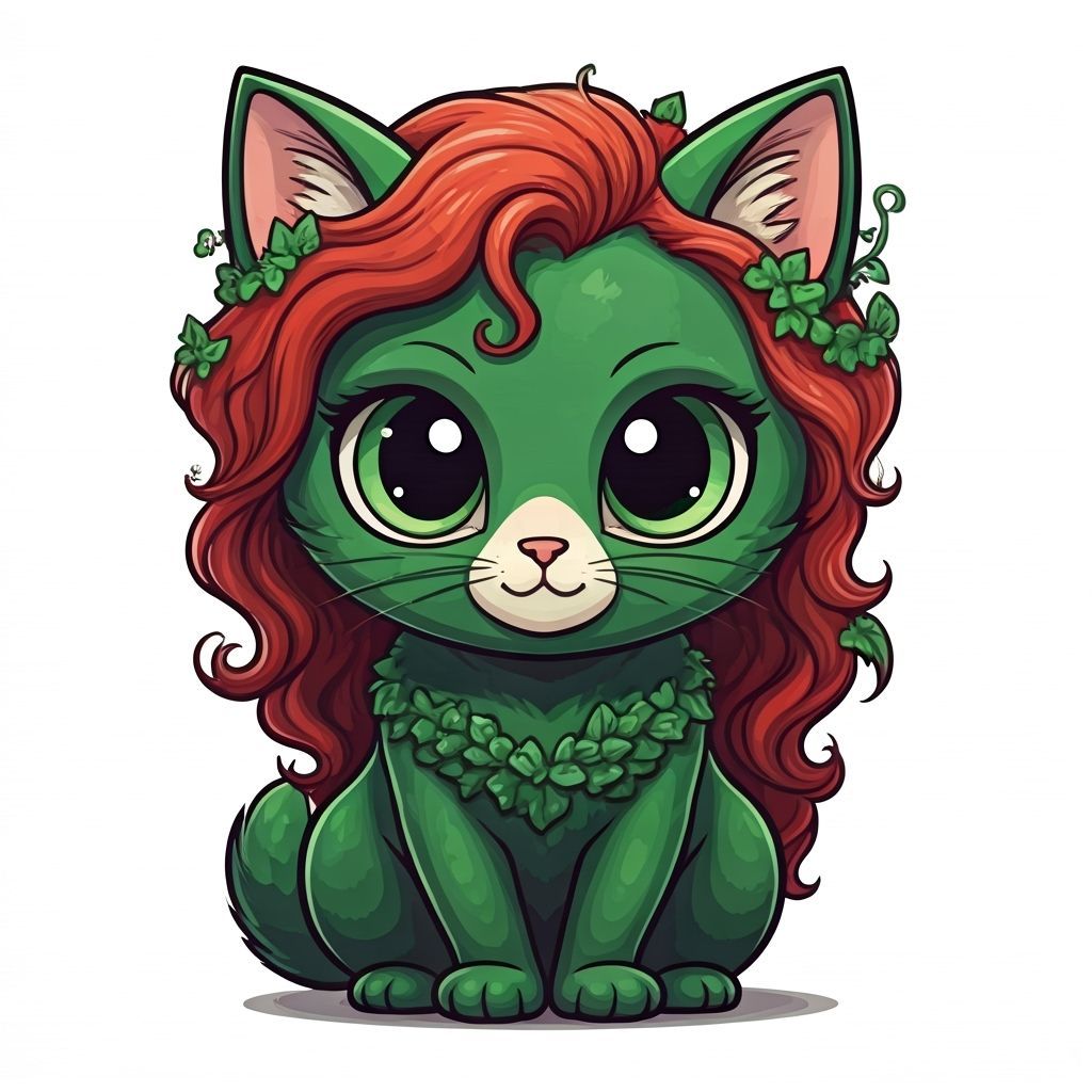 Kitten as Poison Ivy in Cartoon Style