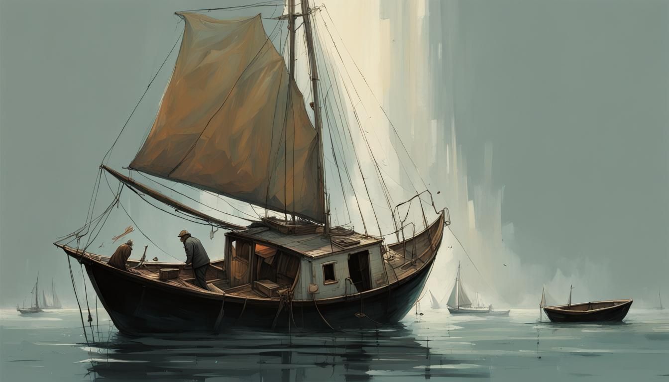 Surreal Comic Noir Expressionism with Floating Sailboats