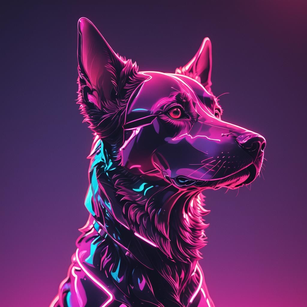 Glass Dog in Synthwave Neon Retro Style
