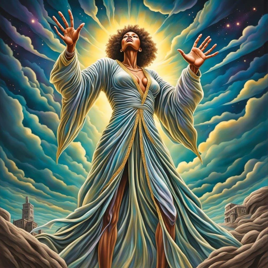 Celestial Entity Unfolds its Radiant Form in Ethereal Realm