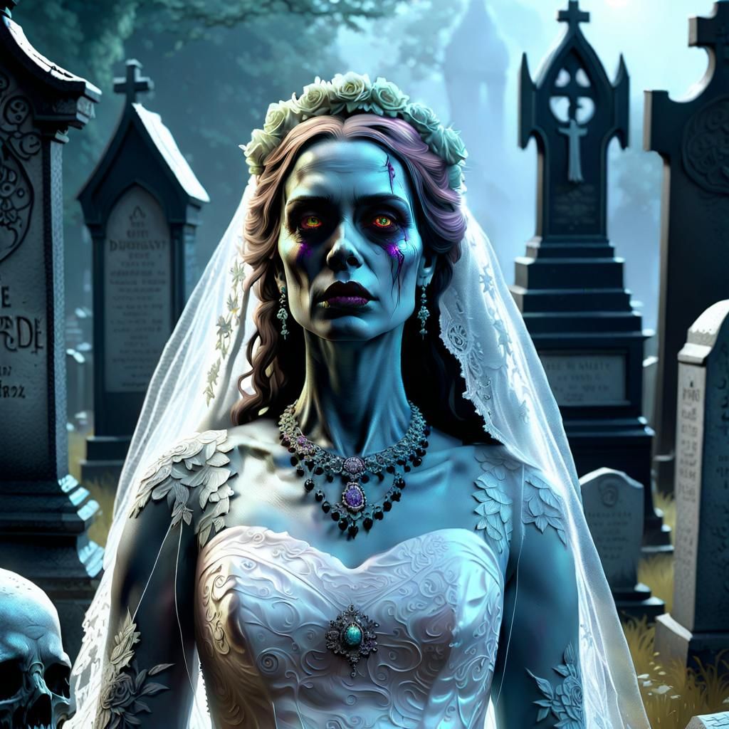 Ethereal Ghost Bride Portrait in Graveyard