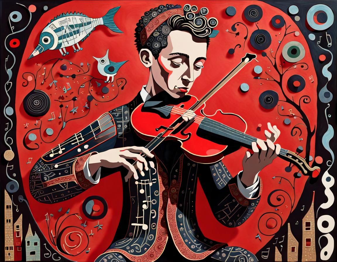 Fiddler in Naive Art Style