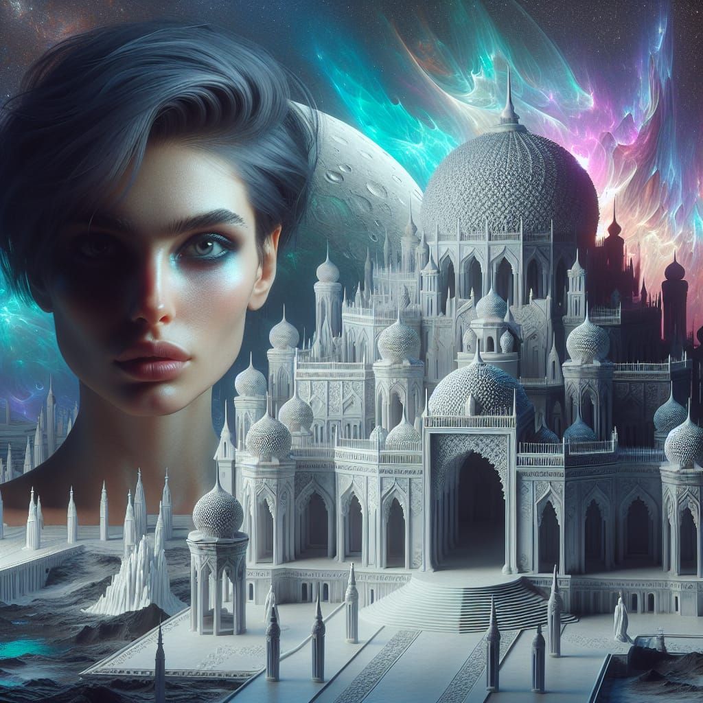 (facing camera) a beautiful woman with short dark blue hair ...