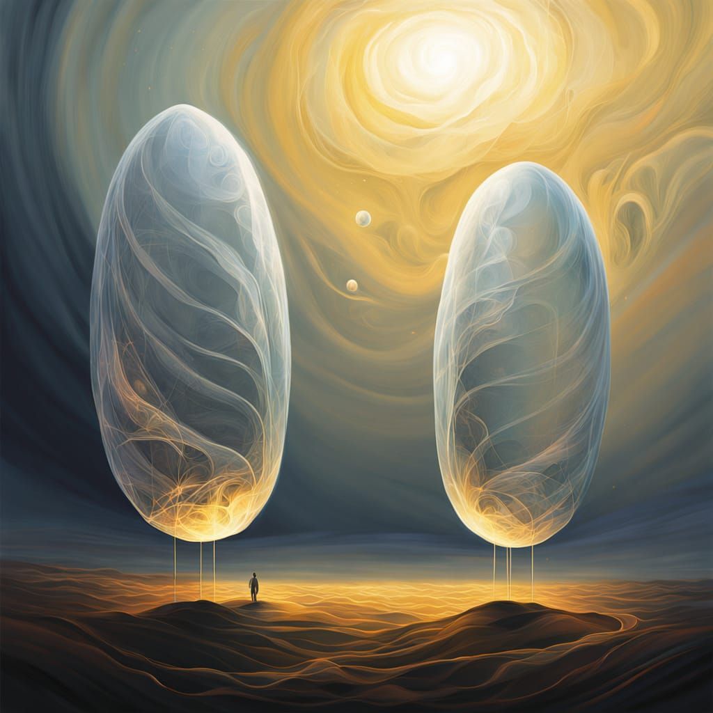 Two Ethereal Cocoons in Cosmic Void with Golden Threads