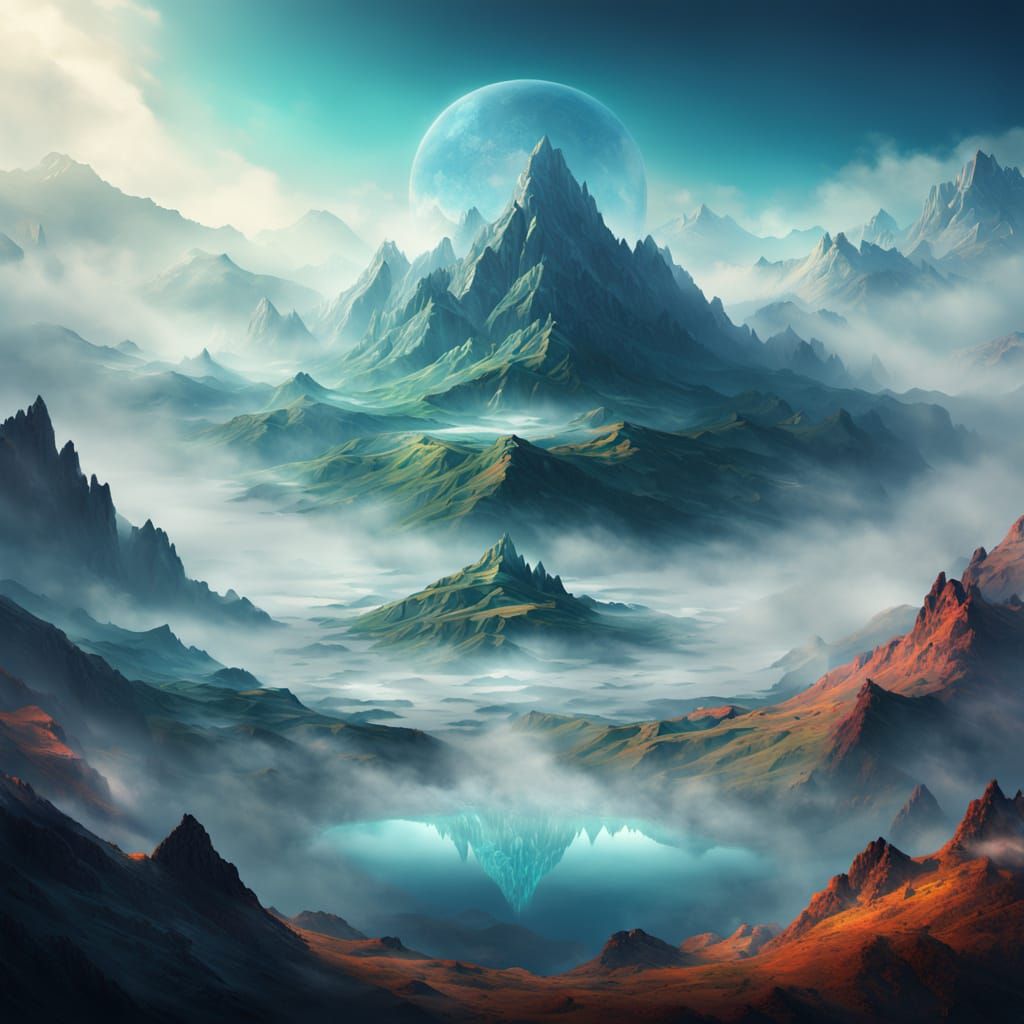 Surreal Grapheme Ascends Mystical Mountains in Dreamlike Dig...