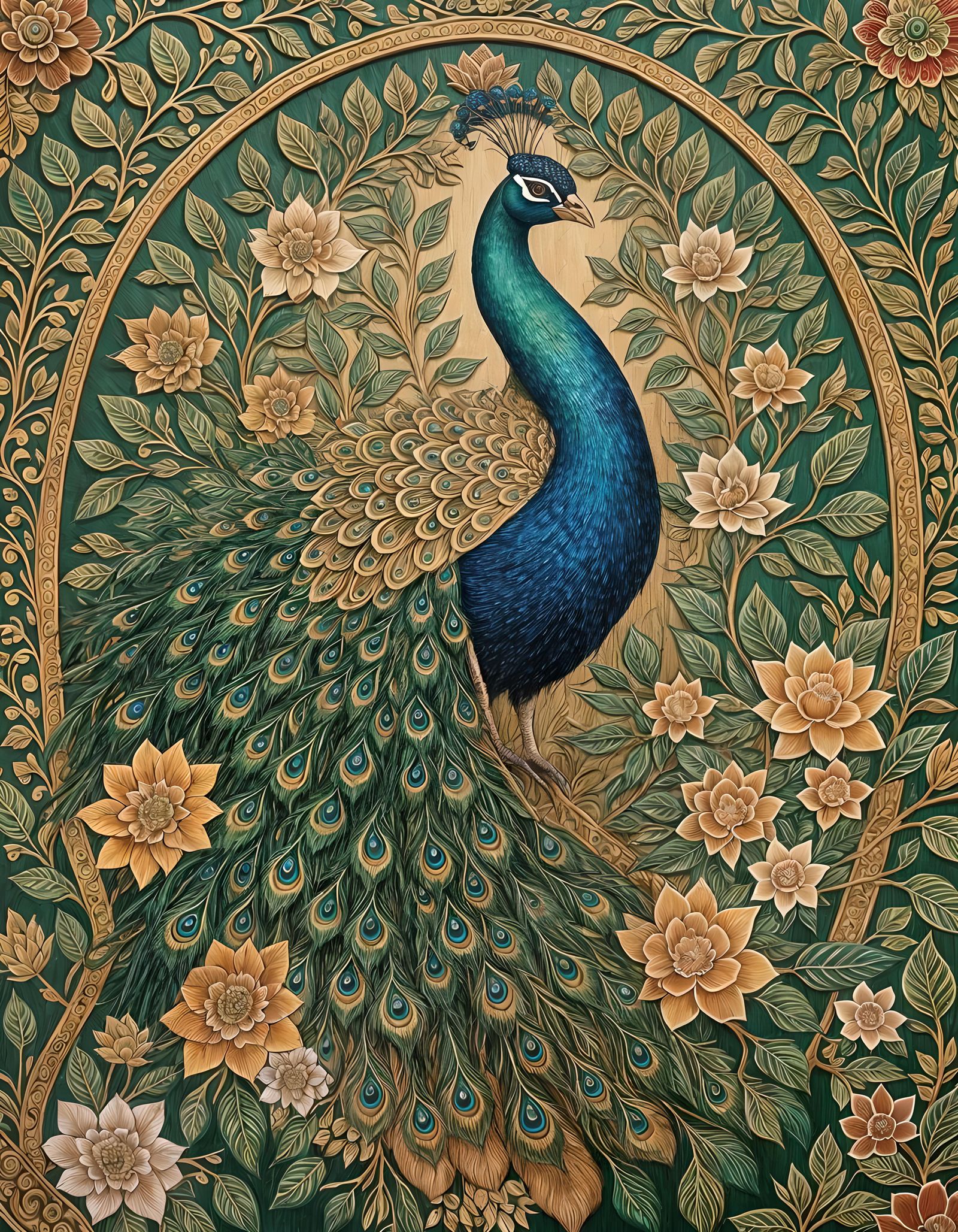 Tanjore Peacock Painting in Wooden Frame