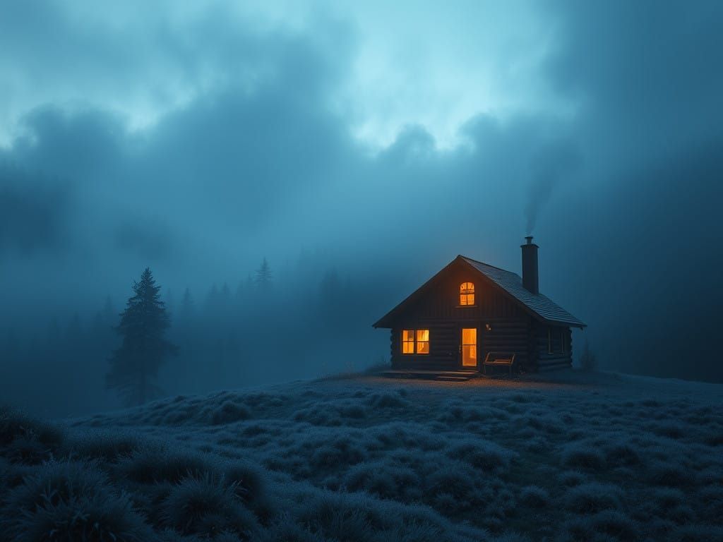 Surreal, Golden Glow Mountain Retreat in Mystical Fog