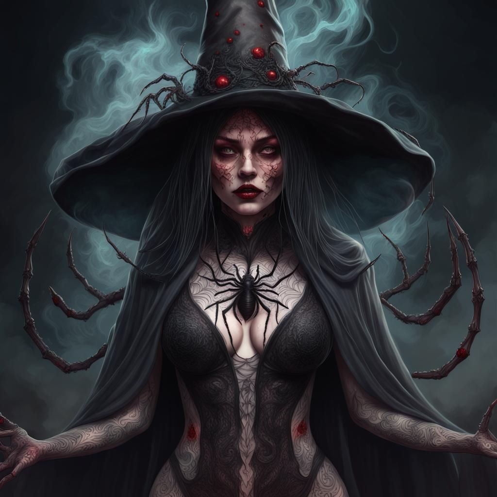 Spider Goddess Witch Portrait in Surrealist Style