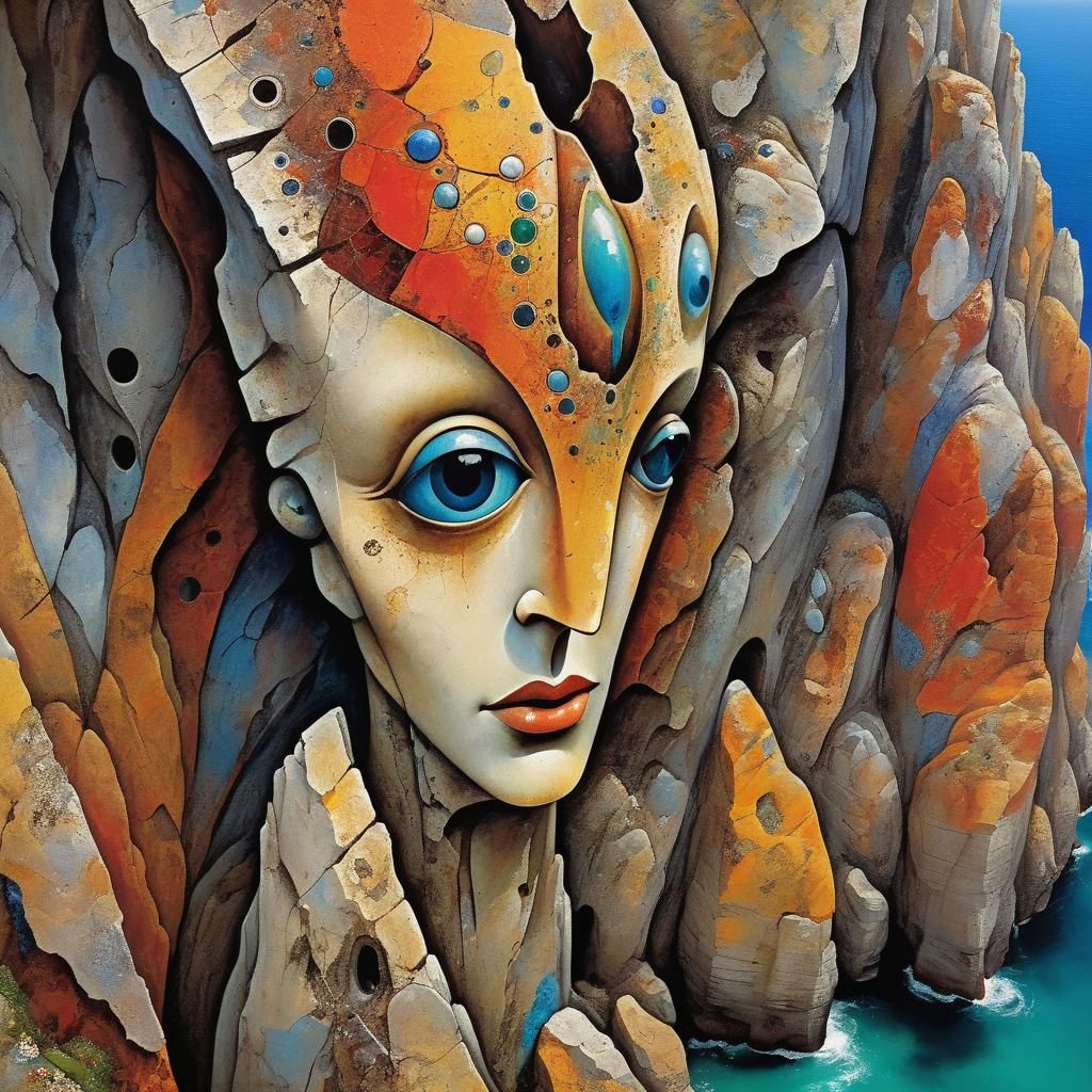 Exquisitely Beautiful Alien Cliff Landscape in Postmodern Ar...