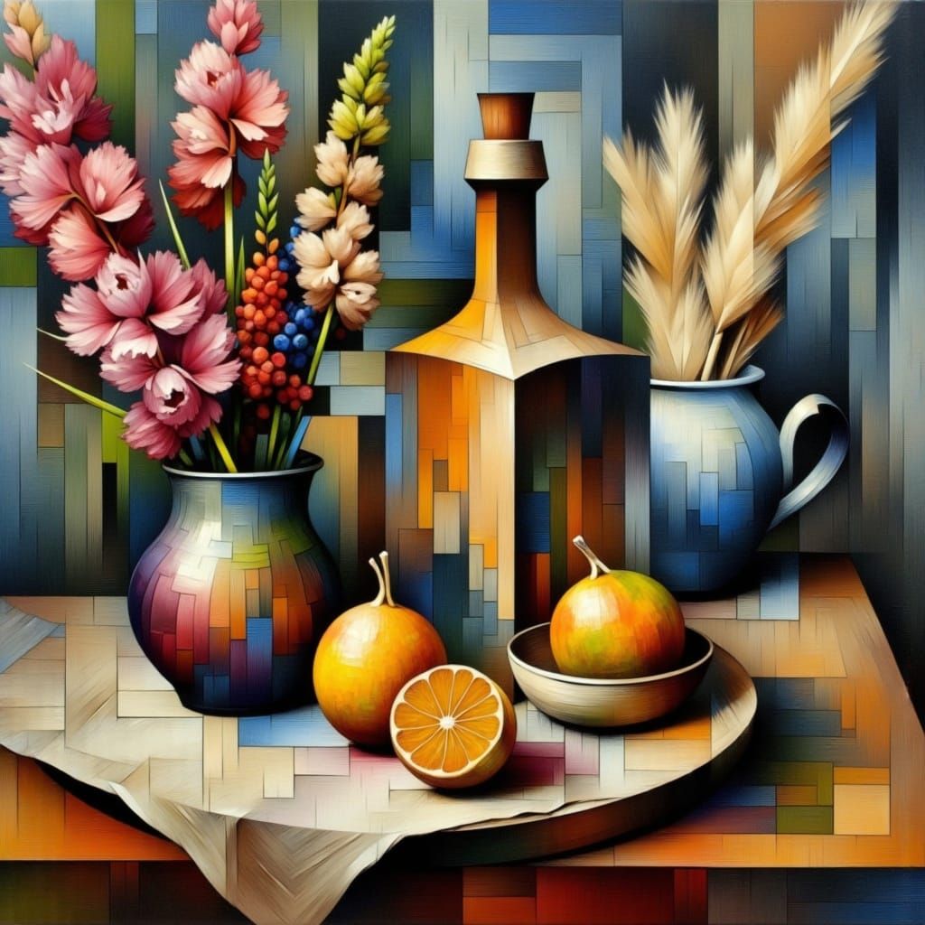 Cubist Still Life Oil Painting in Modernist Style