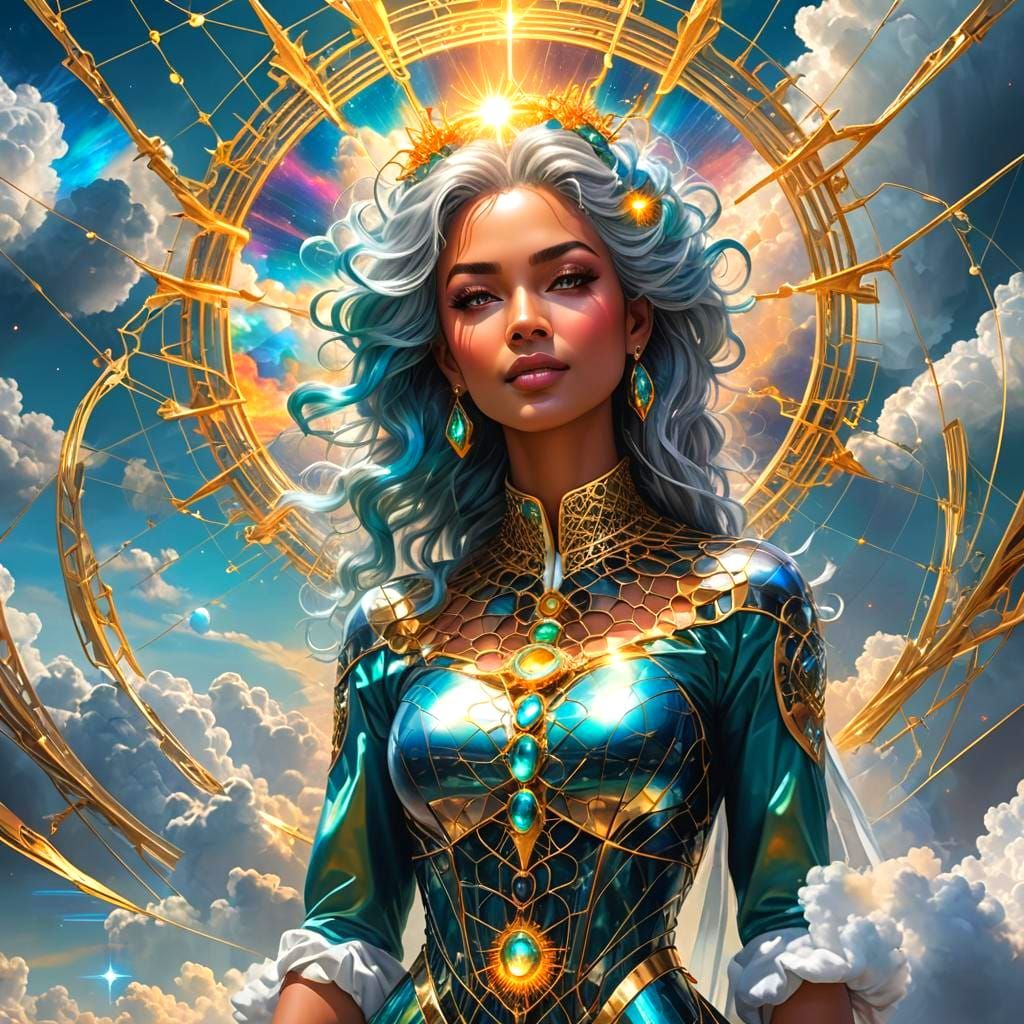 Radiant Being Sunbathing on Cloud in Digital Art