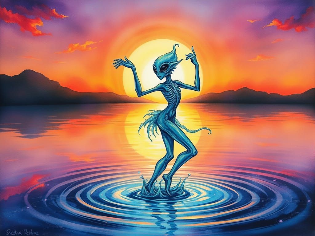 Dancing Alien Made of Water: Alcohol Ink Painting