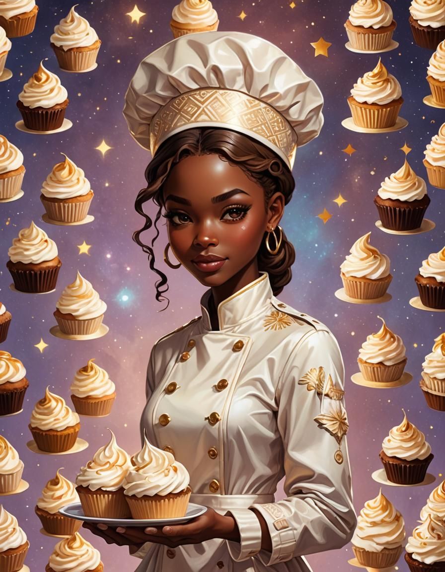 Anime Pastry Chef with Cupcake, Astral Illustration