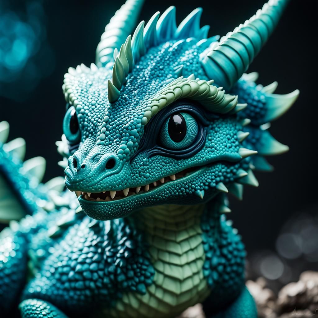 Realistic Cute Baby Dragon Kaiju Macro Close-Up