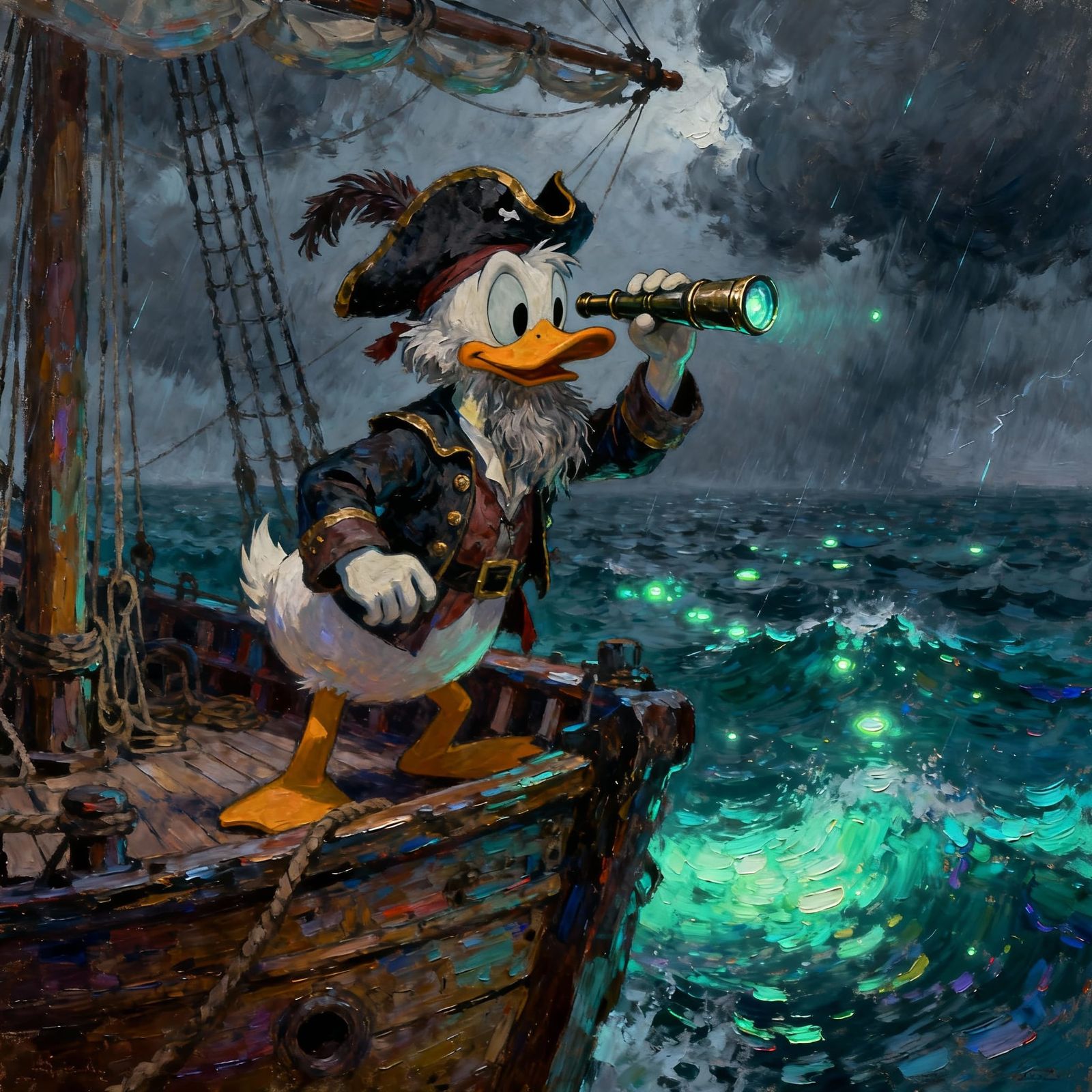 Donald Duck as Pirate Captain in Stormy Seas