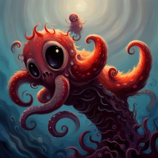 Cute Tentacles in Beautiful Horror Impressionism Style