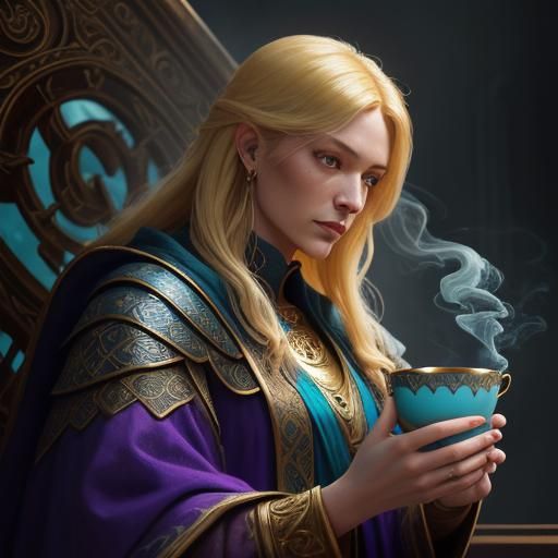 Mystical Tarot Reader in Dimly Lit Chamber