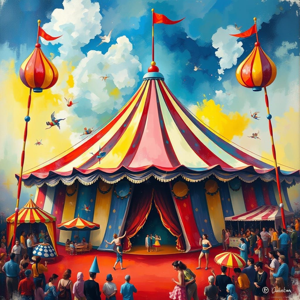 Vibrant Circus Scene in Gouache Style