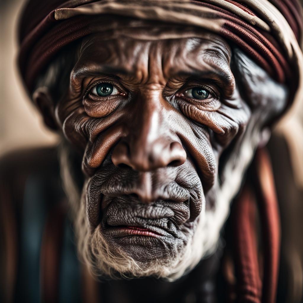 Hyperrealistic Aboriginal Elder Portrait with Didgeridoo