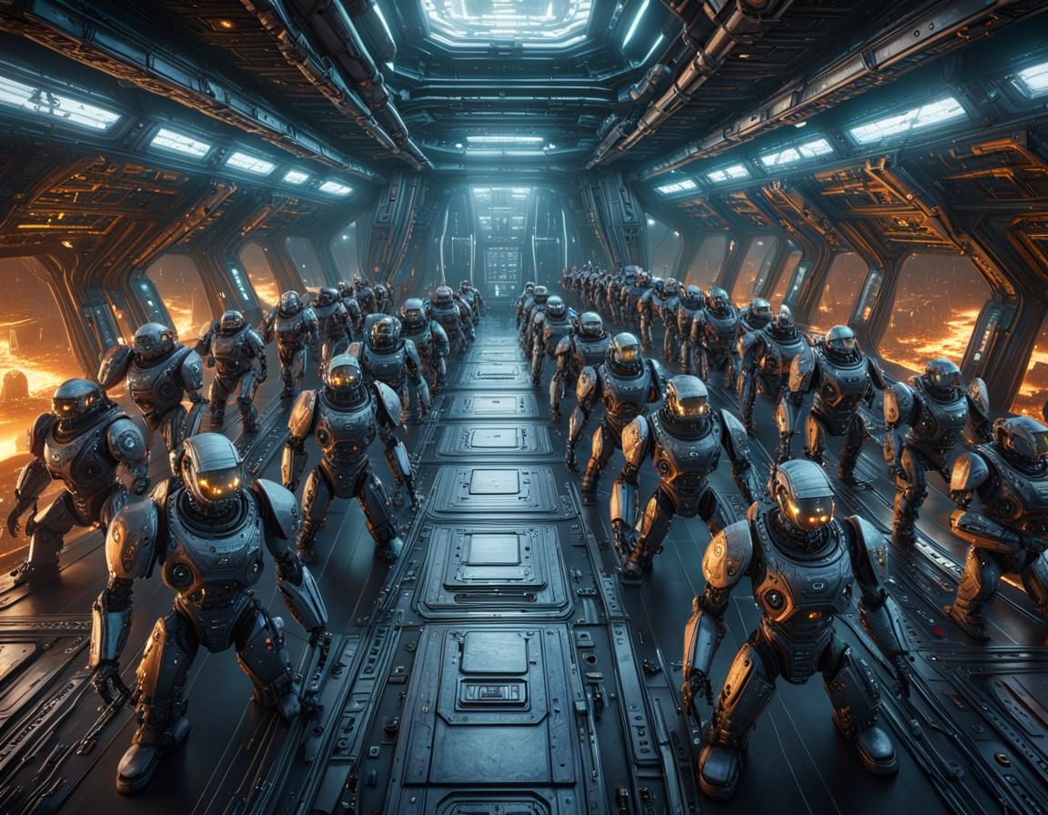 Robot Army Awaits Attack: Detailed Matte Painting