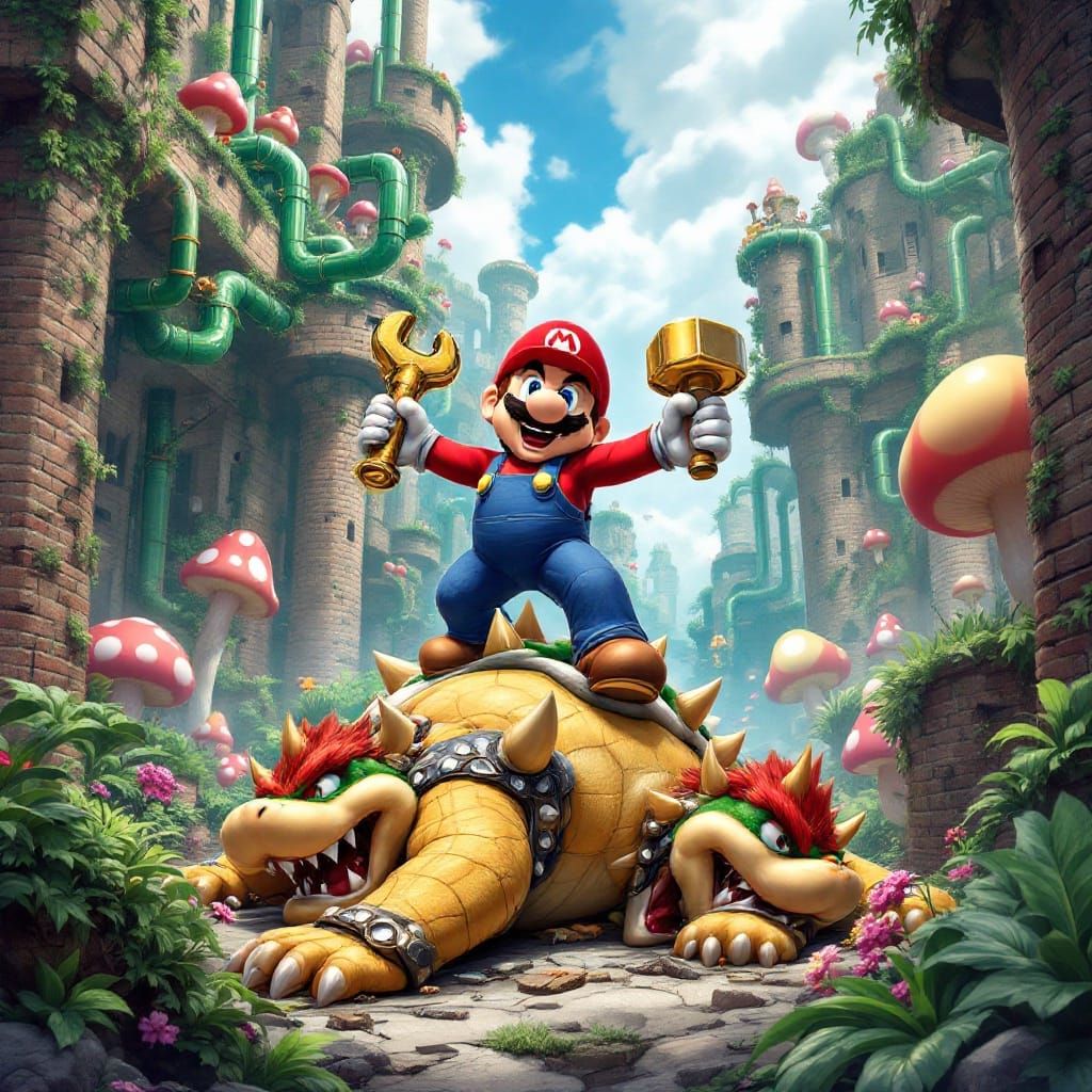 Mario Triumphs Over Bowser in a Vibrant Comic Book-Inspired....