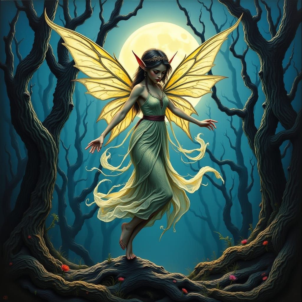 Enchanted Gypsy Fairy in Moonlit Forest