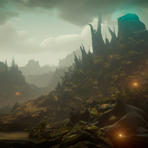 Mysterious Dark Hills in Detailed Matte Painting