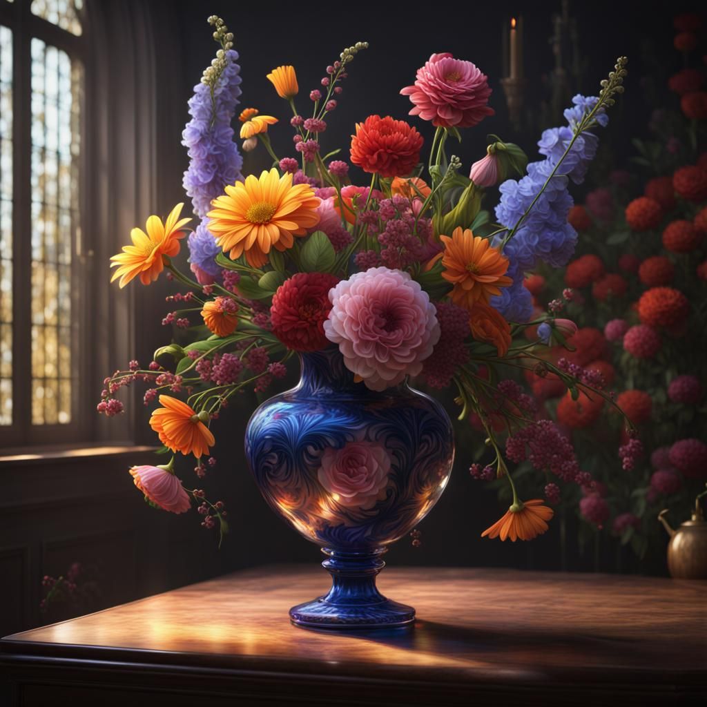 Colorful Floral Arrangement in Detailed Matte Painting