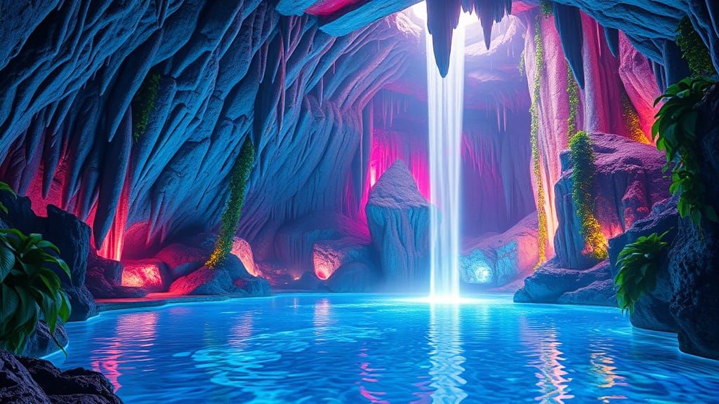 Ethereal Cave Radiant with Neon Bioluminescence