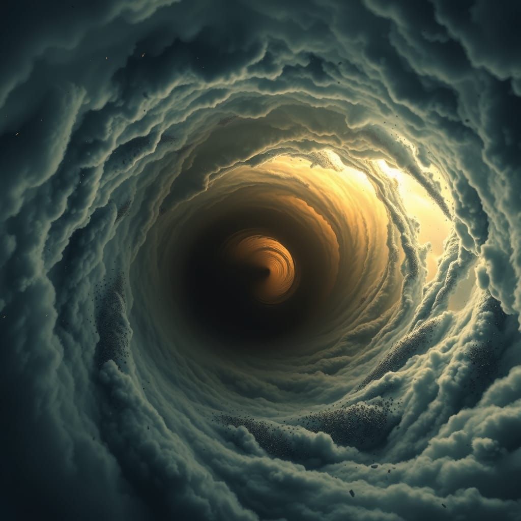 Surreal Whirlpool of Clouds and Debris in a Tornado's Heart