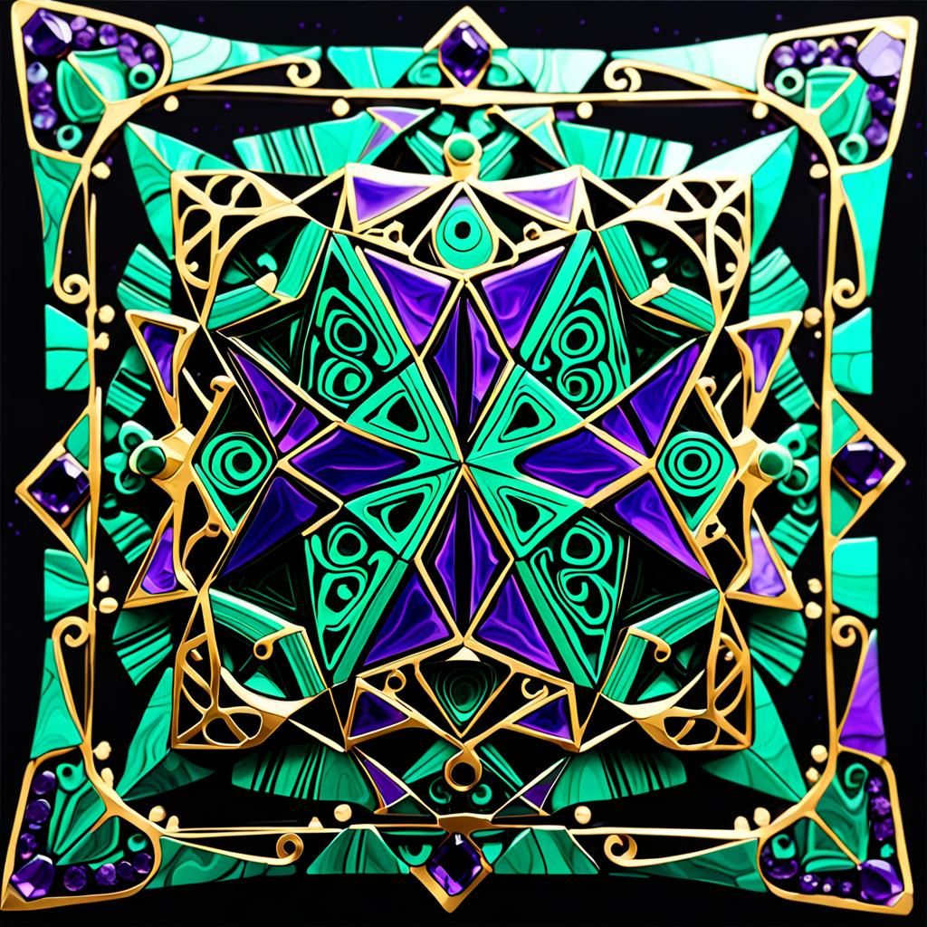UV Blacklight Mosaic with Gold Filigree