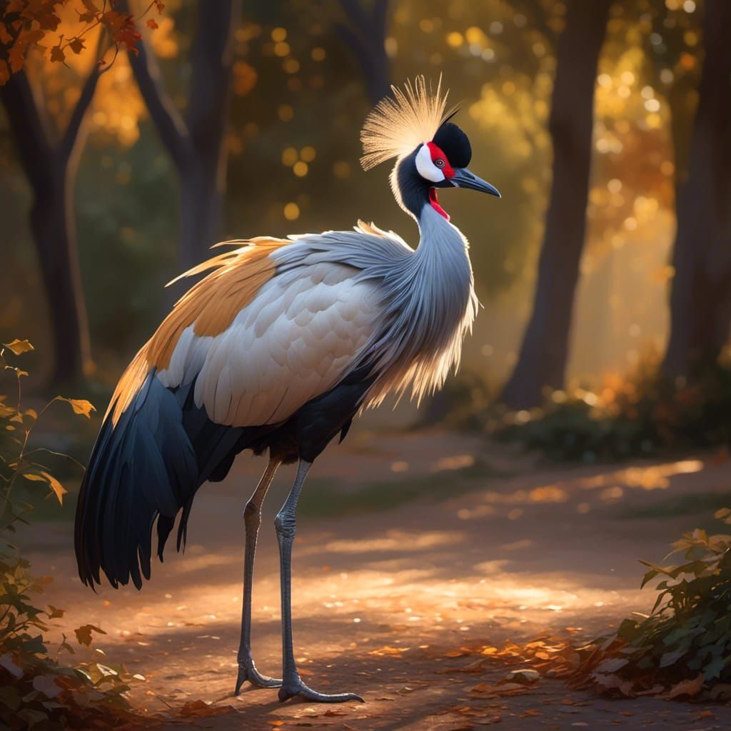 photorealistic A beautiful amazing crowned crane