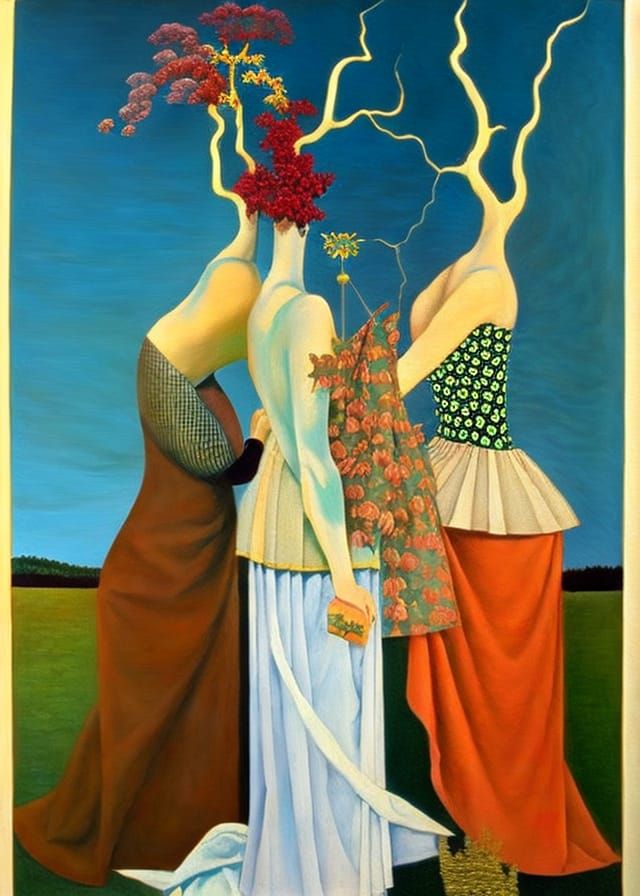 Surreal Three Fates in Mixed Media Art