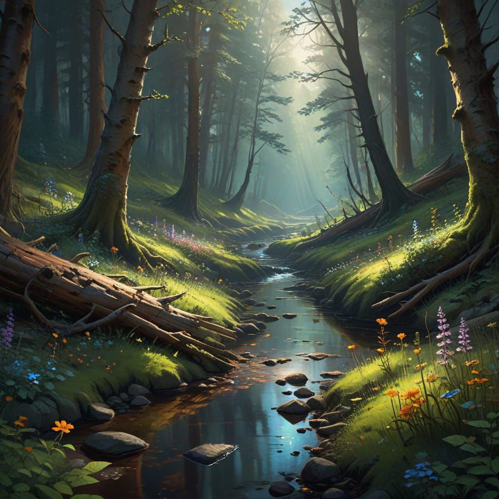 Ethereal Forest Creek Concept Art