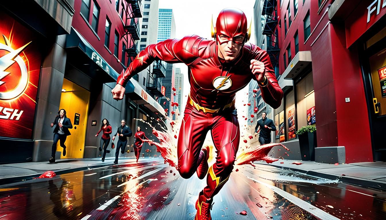 Hyperrealistic The Flash Running in City Street