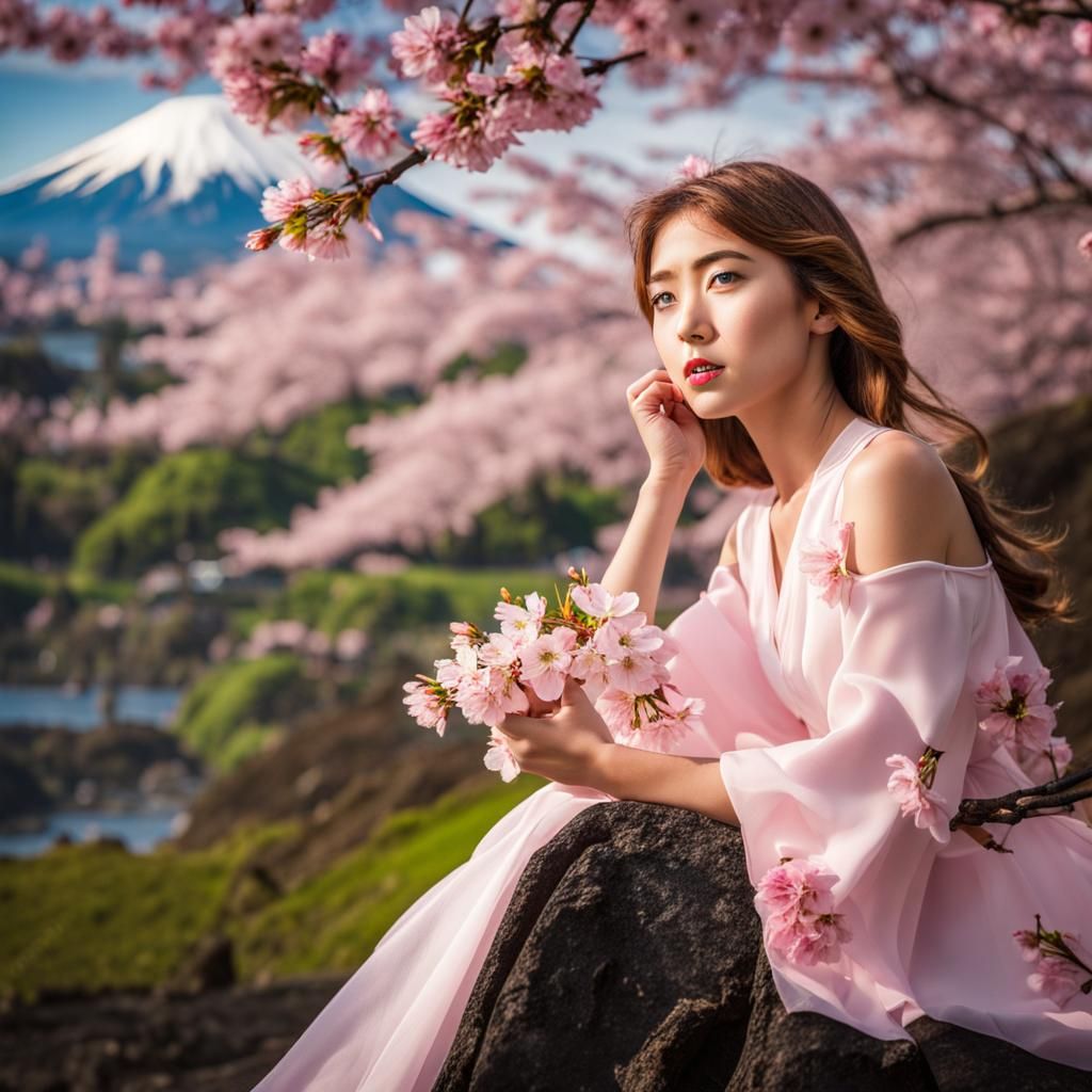 Mount Fuji Behind Cherry Blossoms