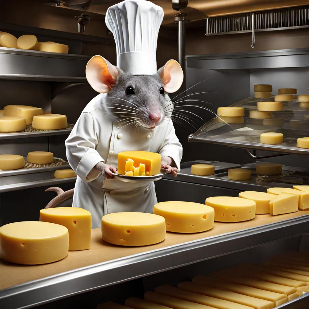 Rat Chef Prepares Cheese in Restaurant: Digital Painting