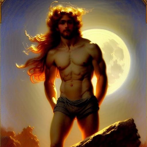 Handsome Man with Blond Hair under Nebula Sky