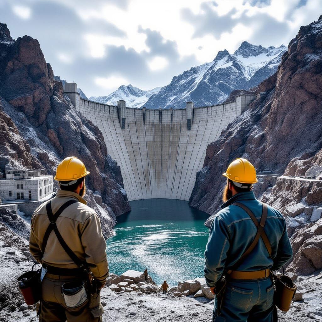Majestic Dam Between Mountains, Photorealistic Style